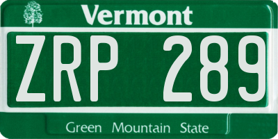 VT license plate ZRP289