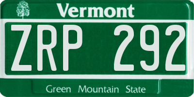 VT license plate ZRP292