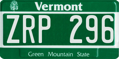 VT license plate ZRP296