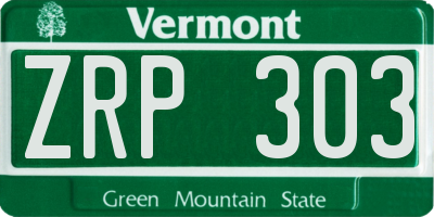 VT license plate ZRP303