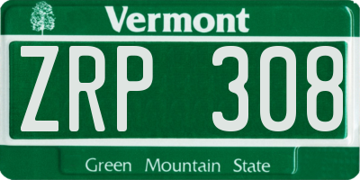 VT license plate ZRP308