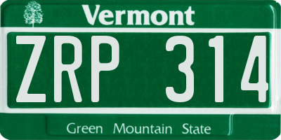 VT license plate ZRP314