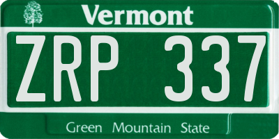 VT license plate ZRP337