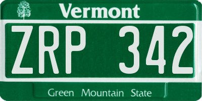 VT license plate ZRP342
