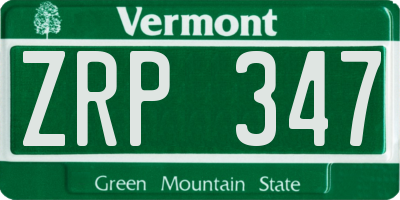 VT license plate ZRP347