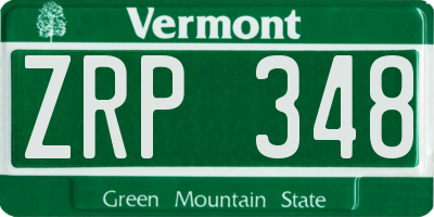 VT license plate ZRP348