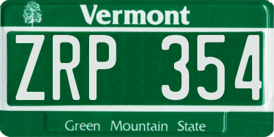 VT license plate ZRP354