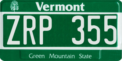 VT license plate ZRP355
