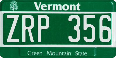 VT license plate ZRP356