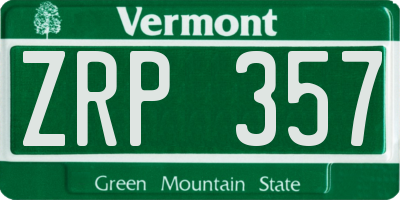 VT license plate ZRP357