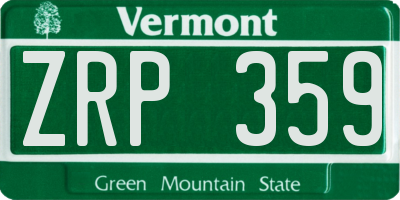 VT license plate ZRP359