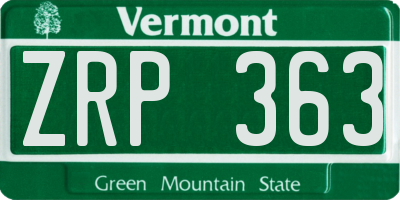 VT license plate ZRP363