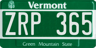 VT license plate ZRP365