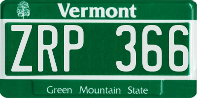 VT license plate ZRP366