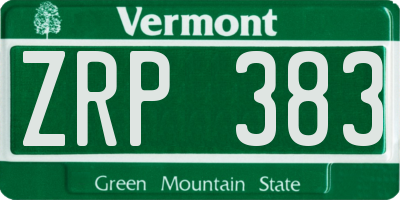 VT license plate ZRP383