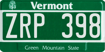 VT license plate ZRP398