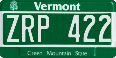 VT license plate ZRP422