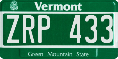 VT license plate ZRP433