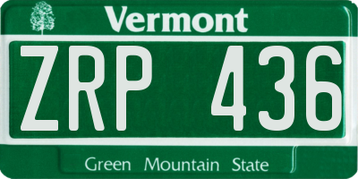 VT license plate ZRP436