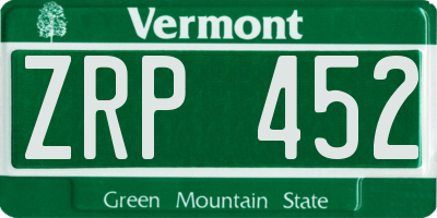 VT license plate ZRP452
