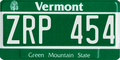 VT license plate ZRP454