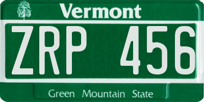 VT license plate ZRP456