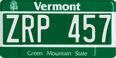 VT license plate ZRP457