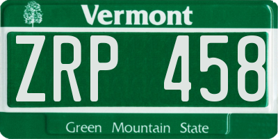 VT license plate ZRP458
