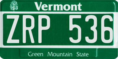 VT license plate ZRP536