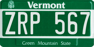 VT license plate ZRP567