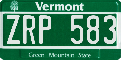 VT license plate ZRP583