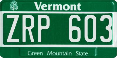 VT license plate ZRP603