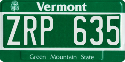 VT license plate ZRP635