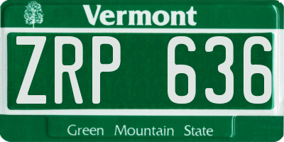 VT license plate ZRP636