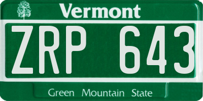 VT license plate ZRP643