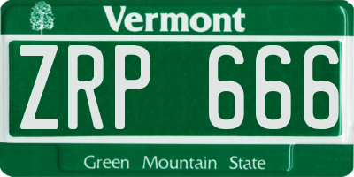 VT license plate ZRP666