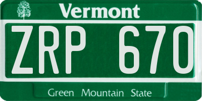 VT license plate ZRP670