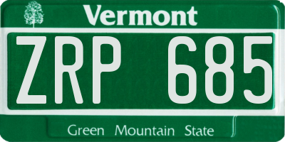VT license plate ZRP685