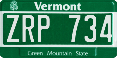 VT license plate ZRP734