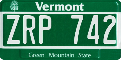 VT license plate ZRP742
