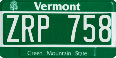VT license plate ZRP758