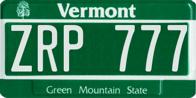 VT license plate ZRP777