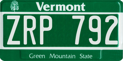 VT license plate ZRP792