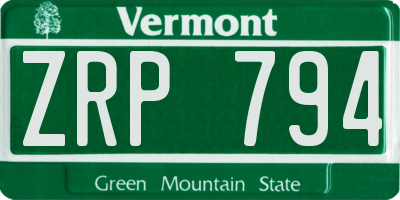 VT license plate ZRP794