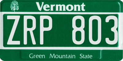 VT license plate ZRP803