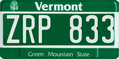 VT license plate ZRP833
