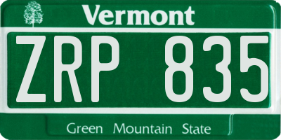 VT license plate ZRP835