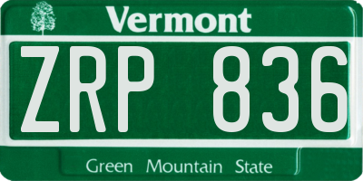 VT license plate ZRP836