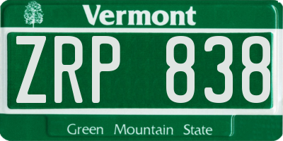 VT license plate ZRP838