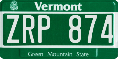 VT license plate ZRP874